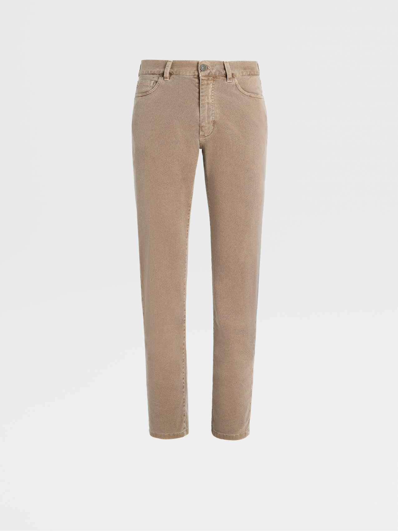 Vicuna Color Delavé Garment Dyed Stretch Cotton 5-Pocket Jeans